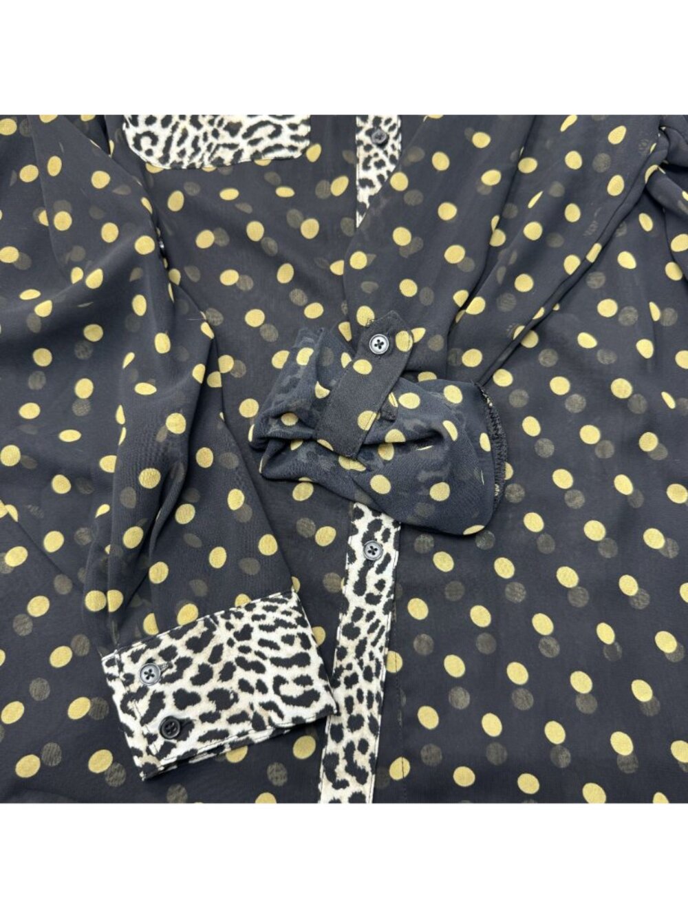 INC International Black Yellow Polka Dot Button-Up Sheer Blouse Women Size M NEW - Picture 10 of 13